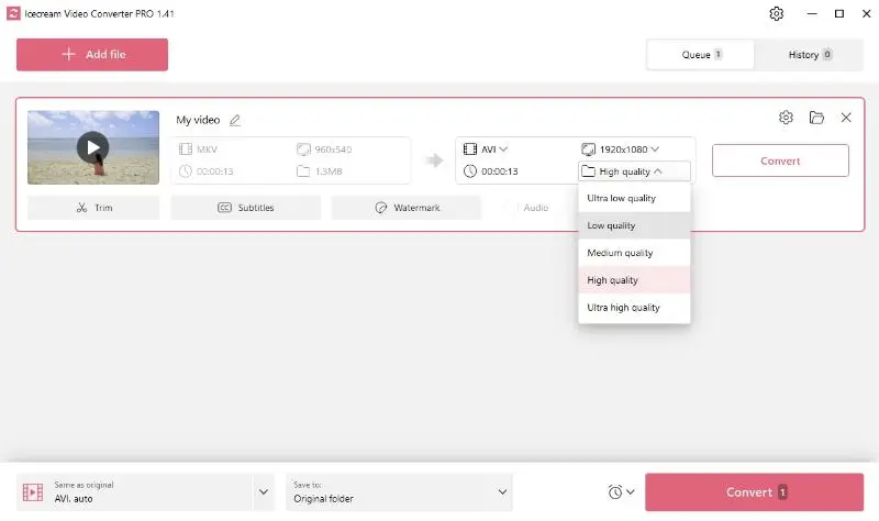 Video conversion settings 1